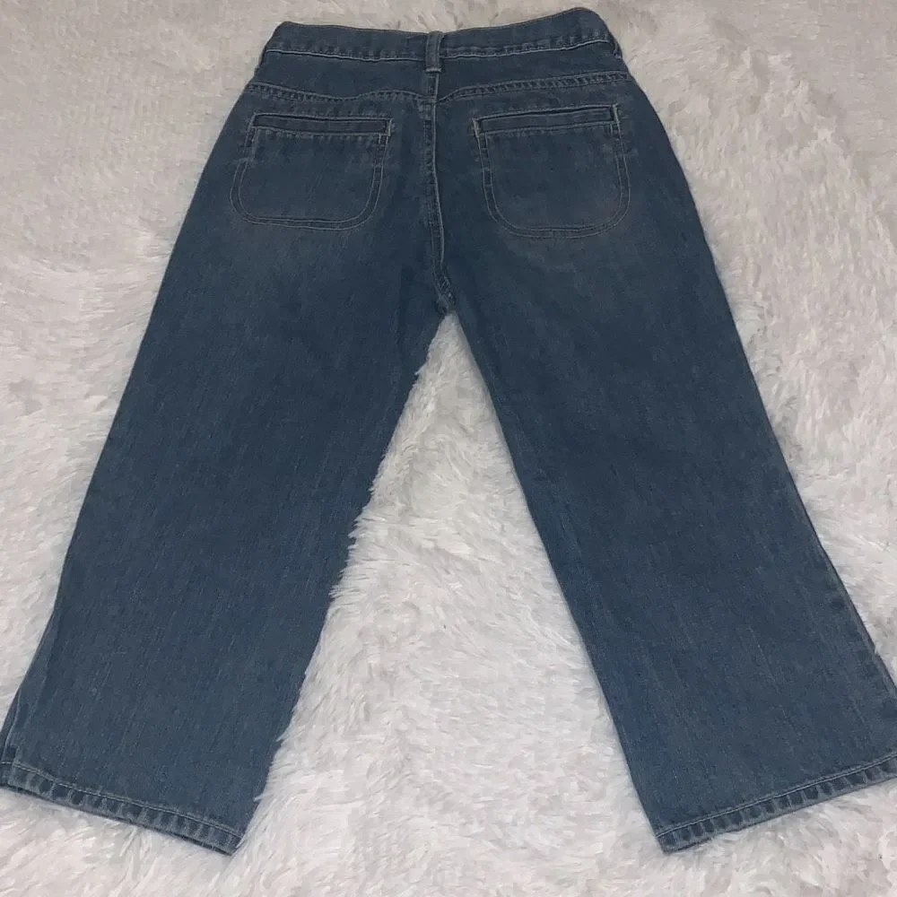 Vintage OSHKOSH Floral Embroidered Denim Jeans Girl12 Blue‎ Cropped